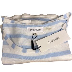 Calvin Klein Blue Stripe Ruffle Sleeve Top NWT Size M
